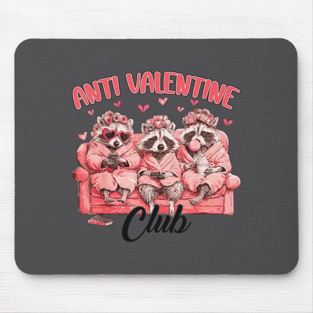 Mousepad Funny Anti Valentine Club Raccoon Heart Happy Vale (Frente)