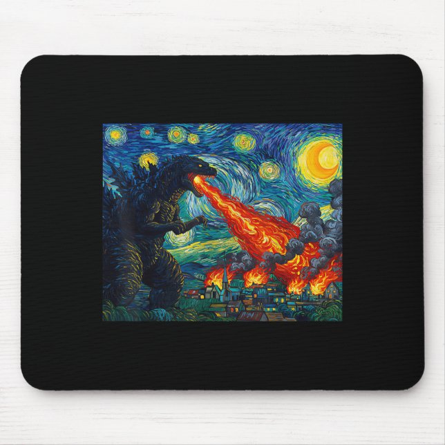 Mousepad Funny Art Japanese Monster Kaiju In Van Gogh Starr (Frente)