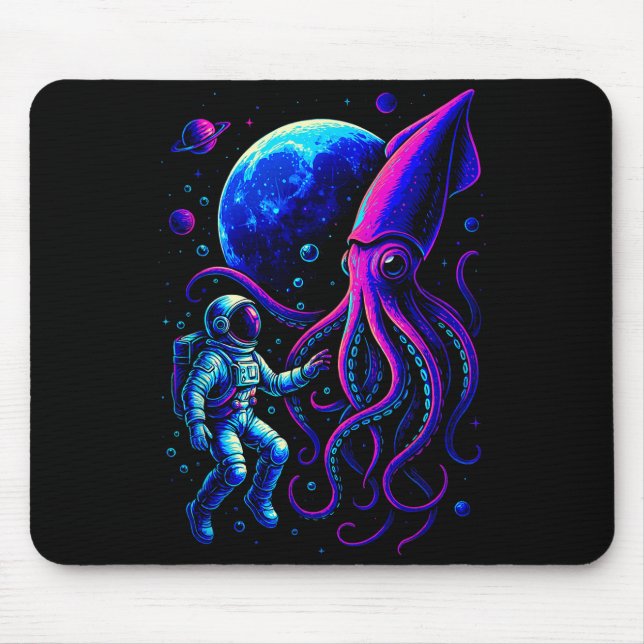 Mousepad Funny Astronaut And Squid In Underwater Space With (Frente)
