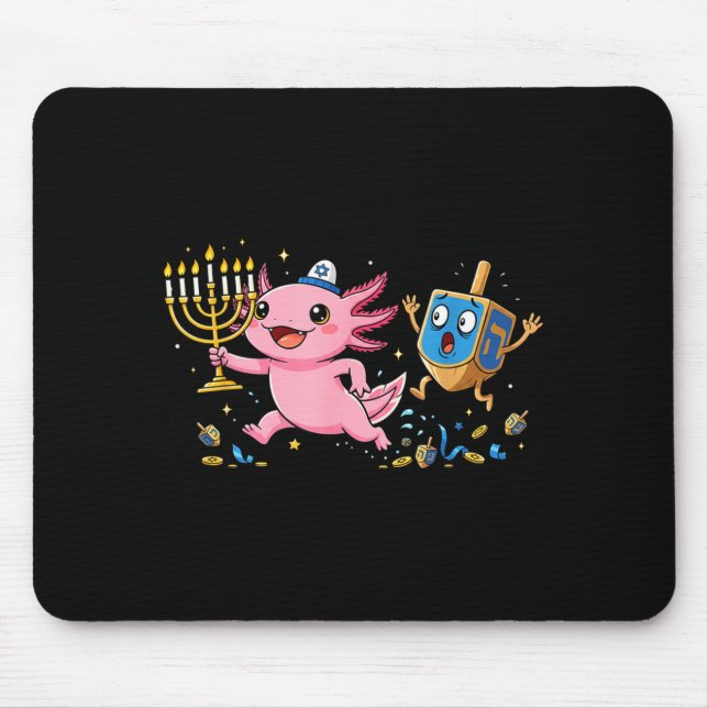 Mousepad Funny Axolotl Dreidel Menorah Hanukkah Kids Womens (Frente)