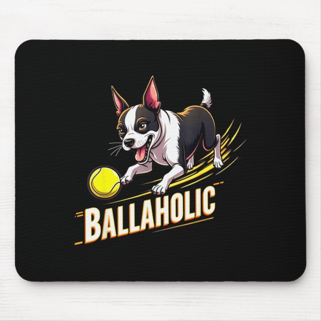 Mousepad Funny Ballaholic Boston Terrier Dog Chasing Bostie (Frente)