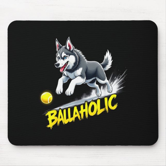 Mousepad Funny Ballaholic Siberian Husky Dog Chasing Ball  (Frente)