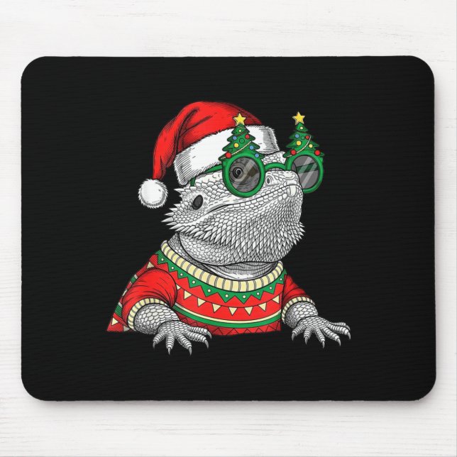 Mousepad Funny Bearded Dragon Santa Hat Christmas  (Frente)