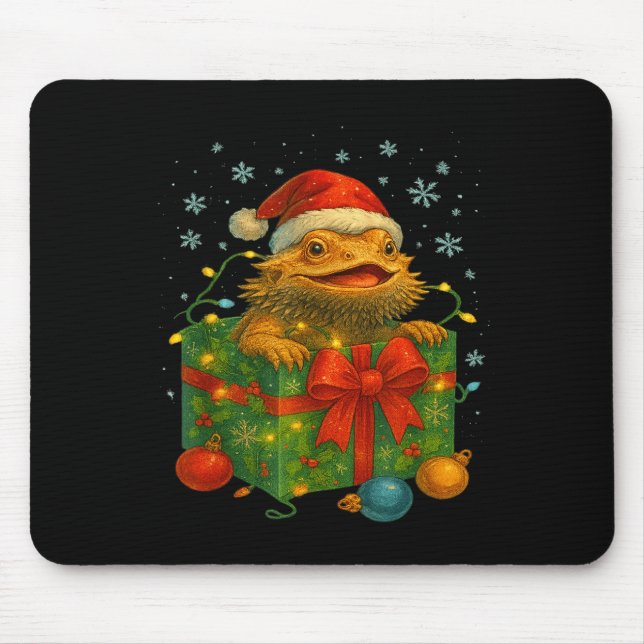 Mousepad Funny Bearded Dragons Santa Christmas Tree Lights  (Frente)