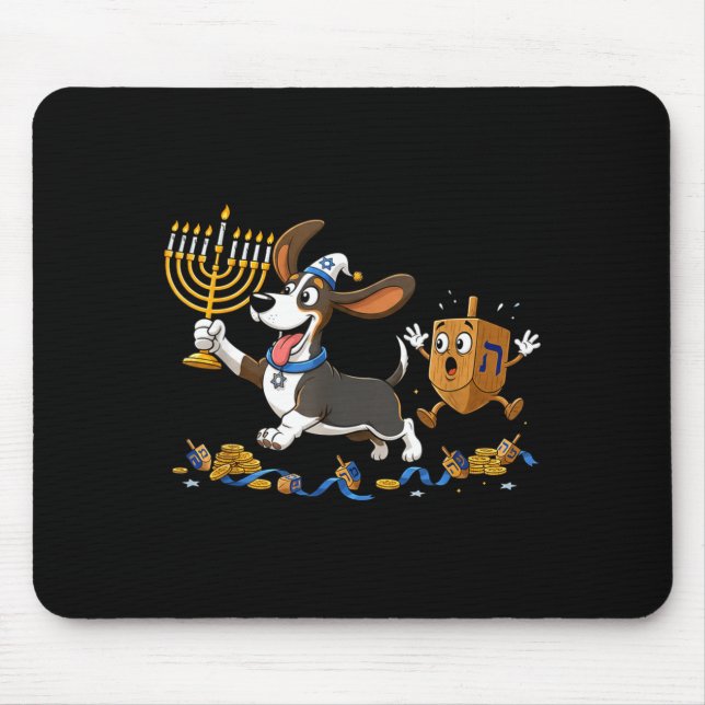 Mousepad Funny Bet Hound Dreidel Menorah Hanukkah Kids Wome (Frente)