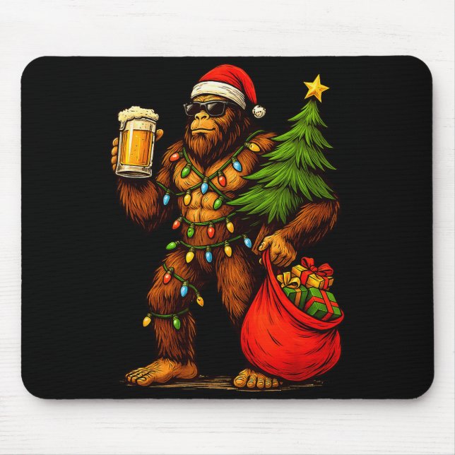 Mousepad Funny Big Foot Santa Hat Drink Christmas Tree Xmas (Frente)