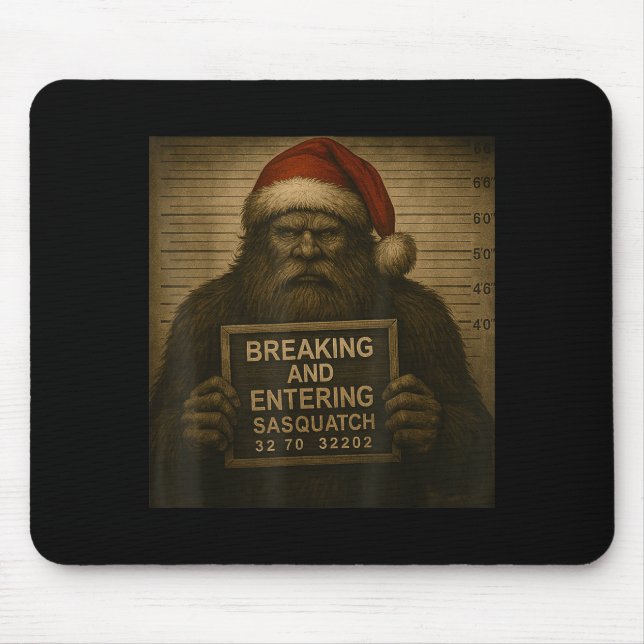 Mousepad Funny Bigfoot Christmas – Xmas Sasquatch Mugshot  (Frente)
