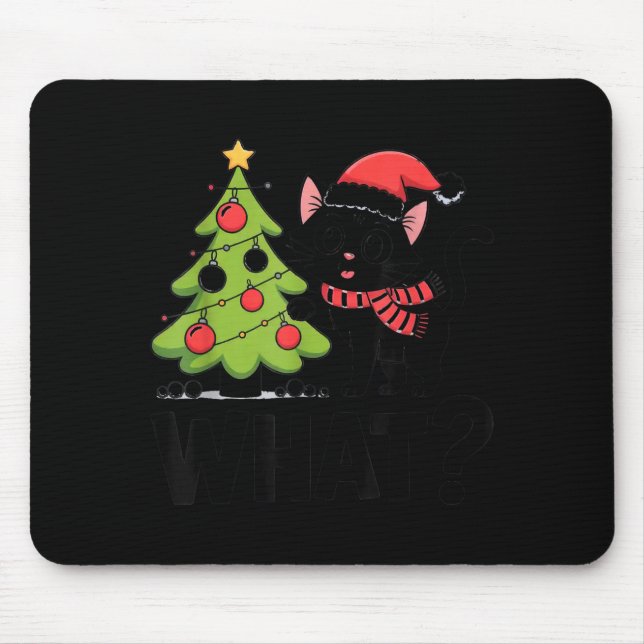 Mousepad Funny Black Ca Pushing Christmas Tree Over Cat Wha (Frente)
