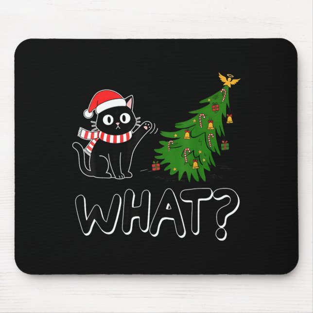 Mousepad Funny Black Cat Christmas Tree Merry Xmas Humor Ca (Frente)