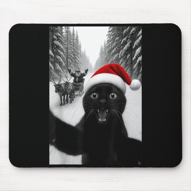 Mousepad Funny Black Cat Selfie With Santa Christmas Men Wo (Frente)