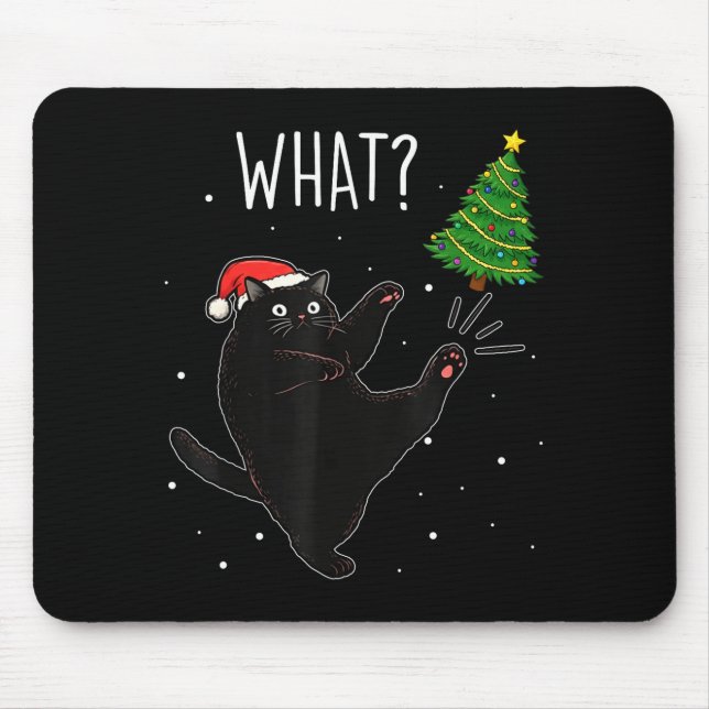 Mousepad Funny Black Cat What_ Christmas Tree Meme Xmas Men (Frente)