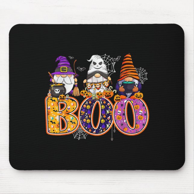 Mousepad Funny Boo Witch Sipders Pumpkins Happy Halloween G (Frente)