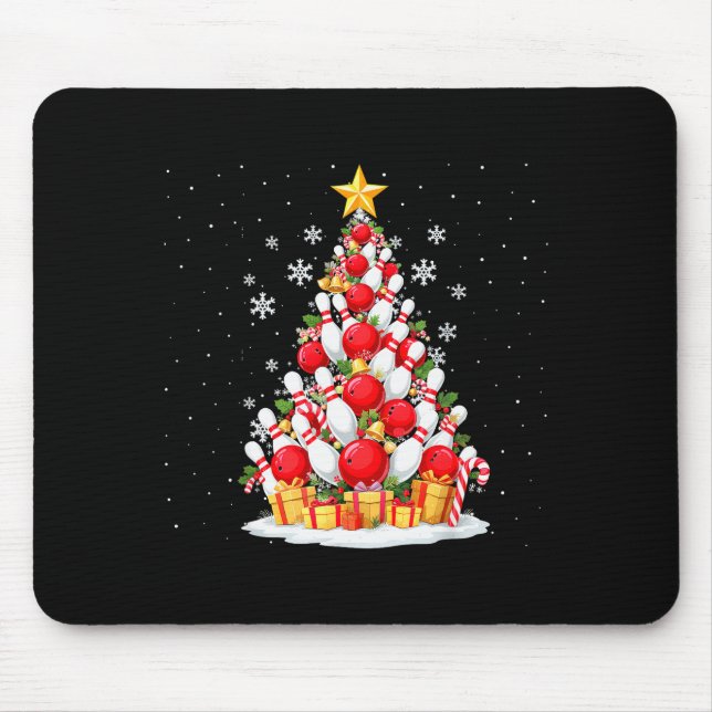Mousepad Funny Bowling Christmas Tree Lights Xmas For Men & (Frente)