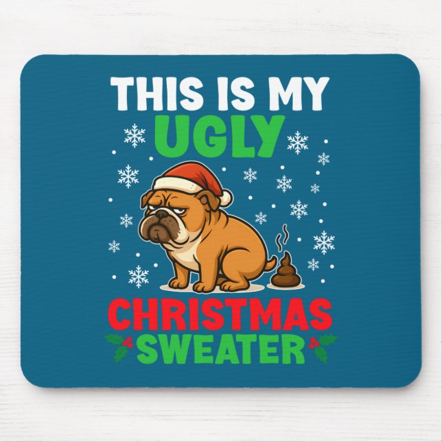 Mousepad Funny Bulldog Ugly Christmas Sweater Hilarious Dog (Frente)