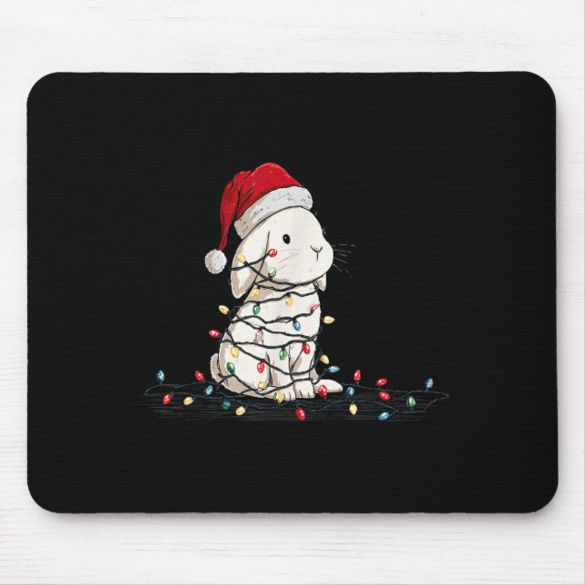 Mousepad Funny Bunny Christmas Graphics Animal Lights Lover (Frente)