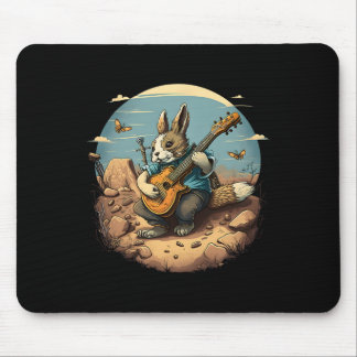 Mousepad Funny Bunny Playing Njo Guitar Music Rabbit Happy 