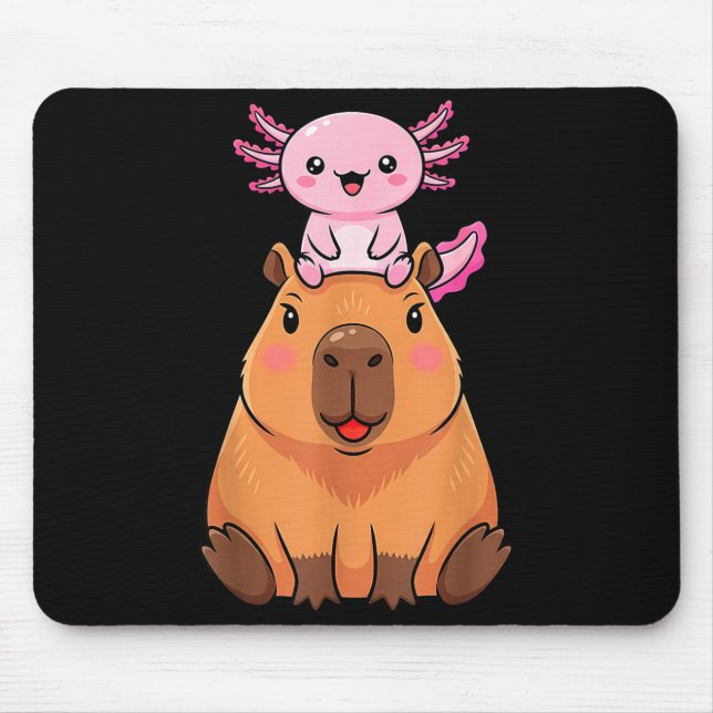 Mousepad Funny Capybara Axolotl Kawaii Kids Boys Girls Anim (Frente)
