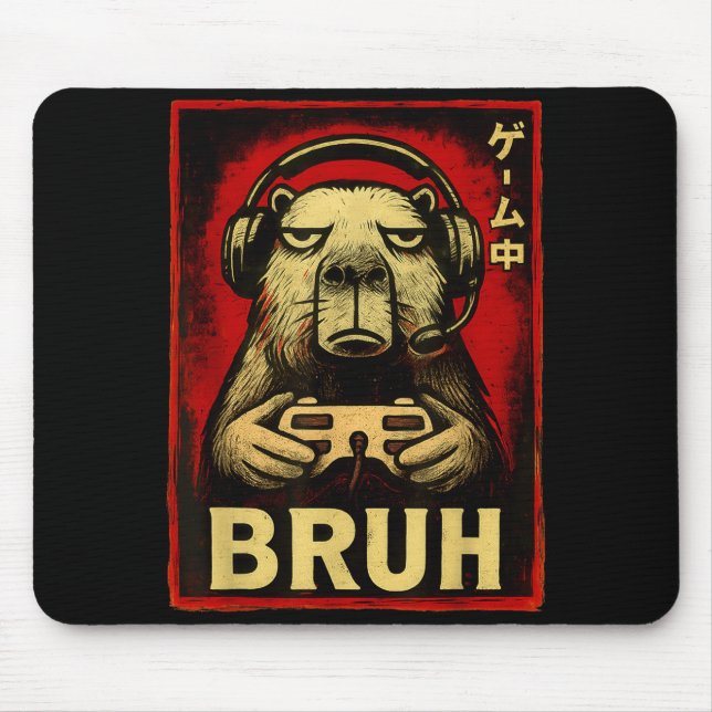 Mousepad Funny Capybara Gamer Bruh Graphic Tee Men Boys Tee (Frente)
