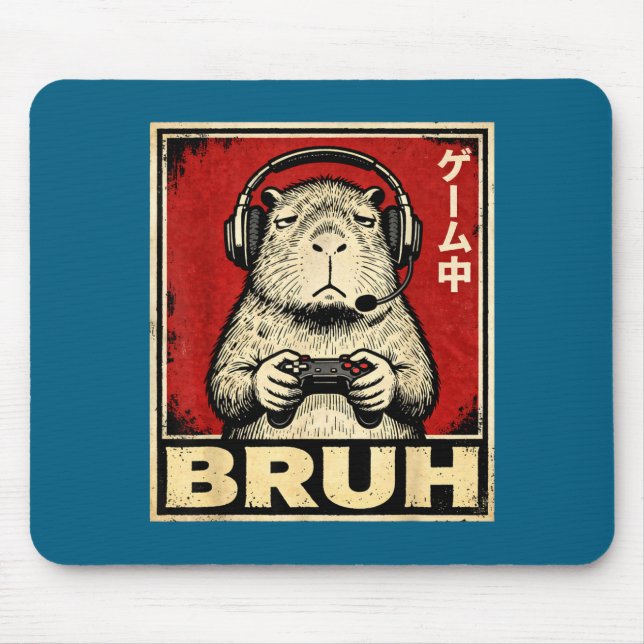 Mousepad Funny Capybara Gamer Bruh Graphic Tee Men Boys Tee (Frente)
