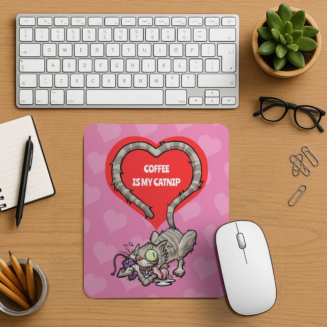 Mousepad Funny Cat Add Your Own Text Crazy Catnip Cartoon (Criador carregado)