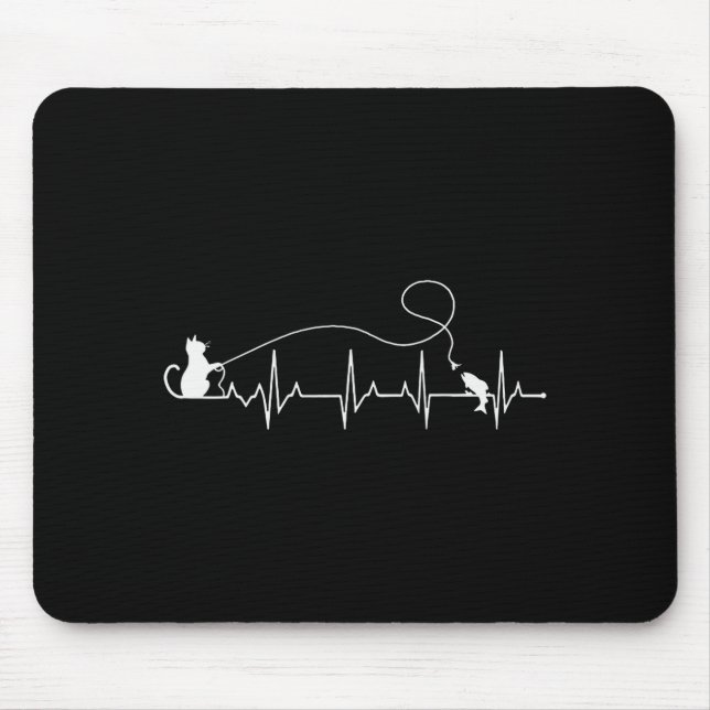 Mousepad Funny Cat Fly Fishing Fisherman Heartbeat Line Hea (Frente)