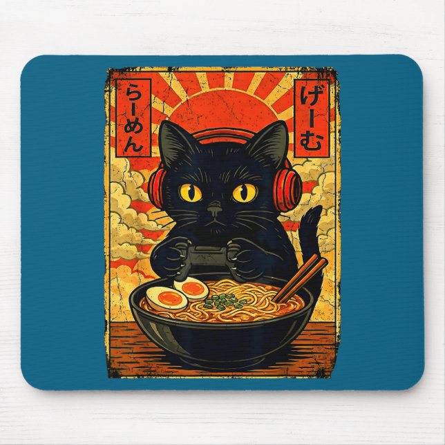 Mousepad Funny Cat Gamer Men Anime Kawaii Gaming Headset Ca (Frente)