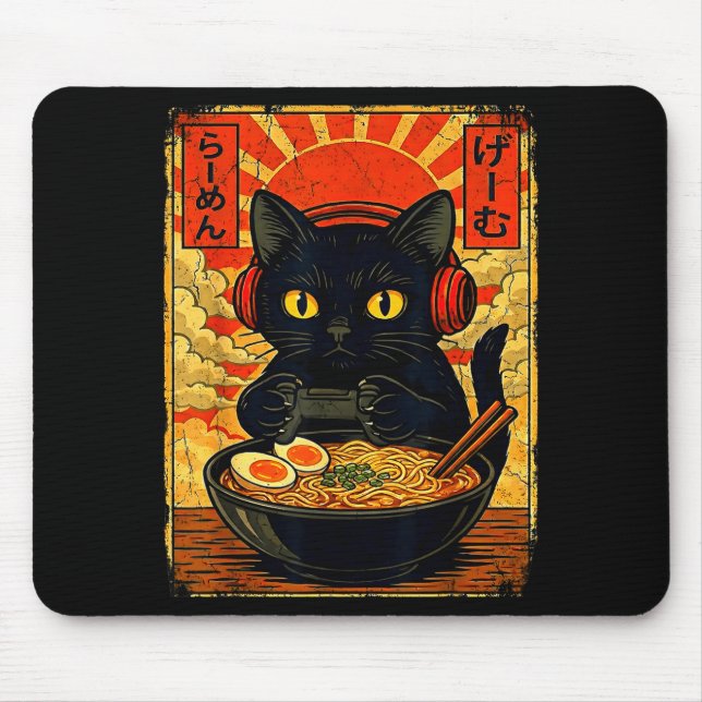 Mousepad Funny Cat Gamer Men Anime Kawaii Gaming Headset Ca (Frente)