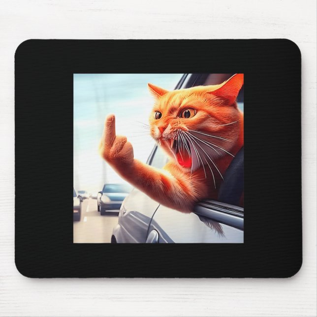 Mousepad Funny Cat Middle Finger Hilarious Cat In The Car C (Frente)