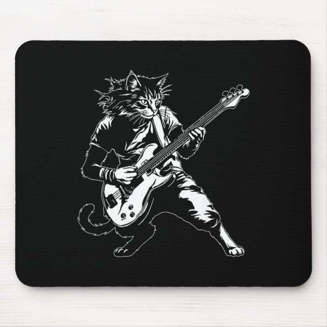 Mousepad Funny Cat Playing B Guitar Rock Music Lover Musici (Frente)