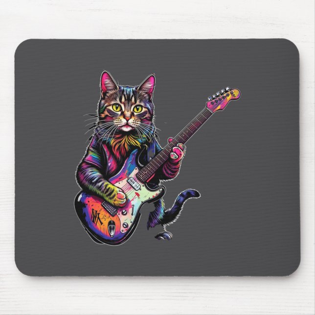 Mousepad Funny Cat Playing Guitar Rock And Roll Men Women K (Frente)