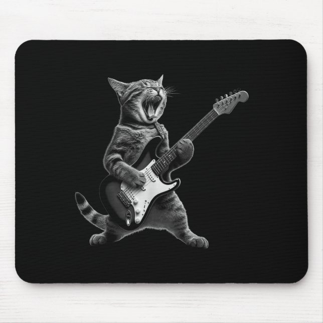 Mousepad Funny Cat Playing Guitar Rock And Roll Men Women K (Frente)