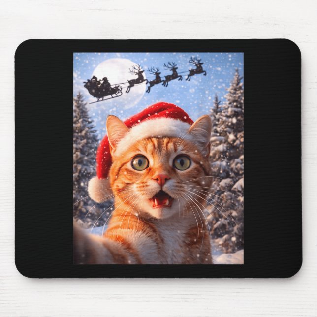 Mousepad Funny Cat Selfie With Santa Claus Christmas Men Wo (Frente)