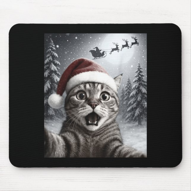 Mousepad Funny Cat Selfie With Santa Claus Christmas Men Wo (Frente)