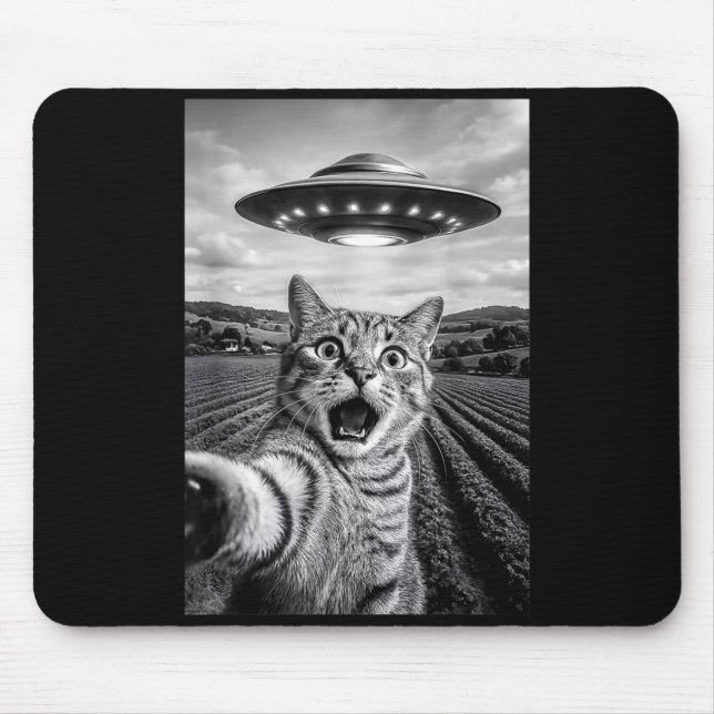 Mousepad Funny Cat Ufo Alien Bengal Cat Selfie Gift Men Wom (Frente)