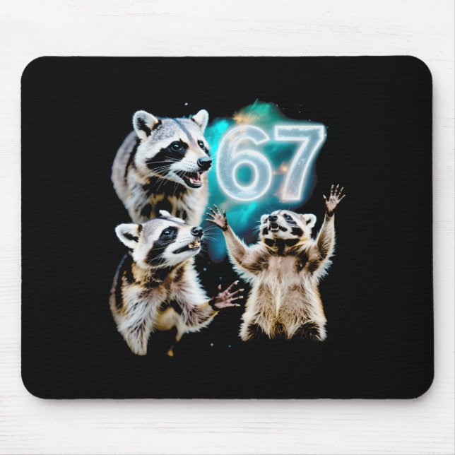 Mousepad Funny Chaotic Raccoon Howling At 67 Cosmic Six Sev (Frente)