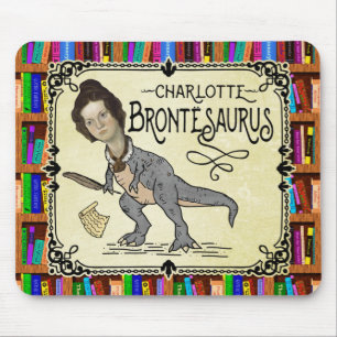 Mousepad Funny Charlotte Bronte Surus Dinossaur Book Reader