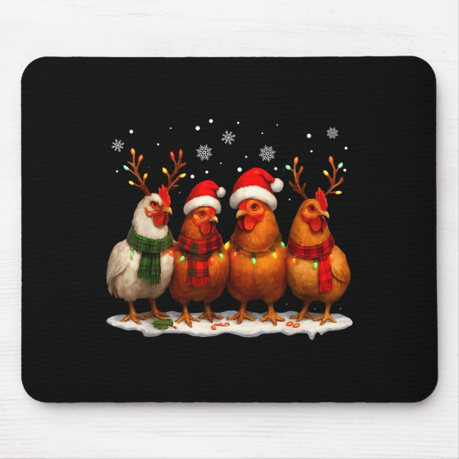 Mousepad Funny Chicken Christmas Lights Farm Animal Cute Xm (Frente)