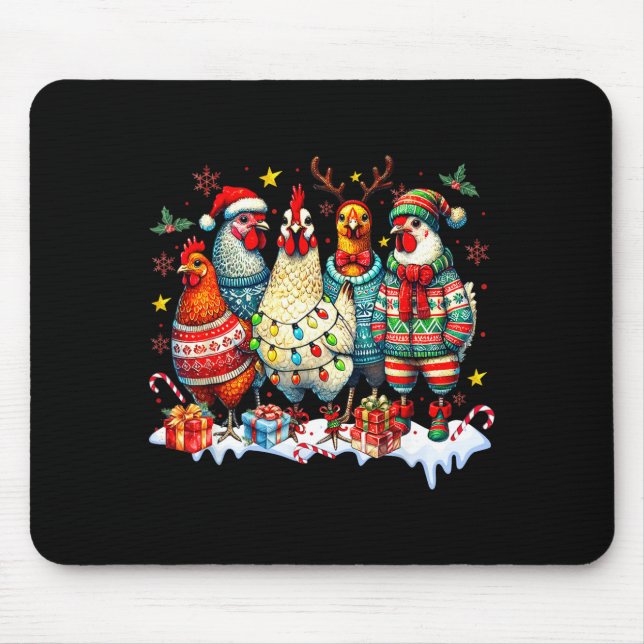 Mousepad Funny Chicken Christmas Lights Farm Animal Cute Xm (Frente)