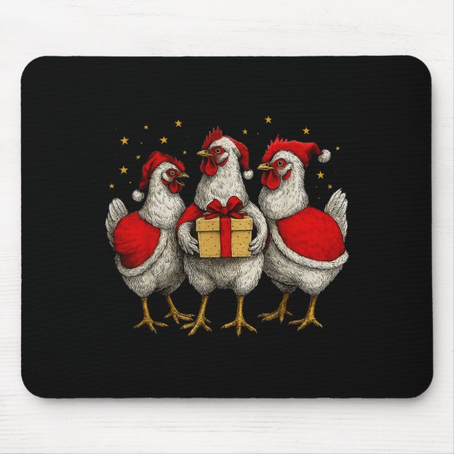 Mousepad Funny Chicken Santa Xmas Tree Farm Merry Christmas (Frente)