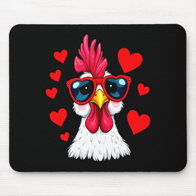 Mousepad Funny Chicken Valentines Day Heart Chicken Couple  (Frente)