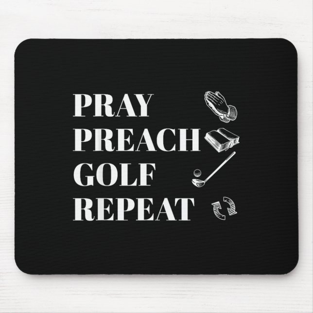Mousepad Funny Christian Pray Preach Golf Repeat Pastor Min (Frente)