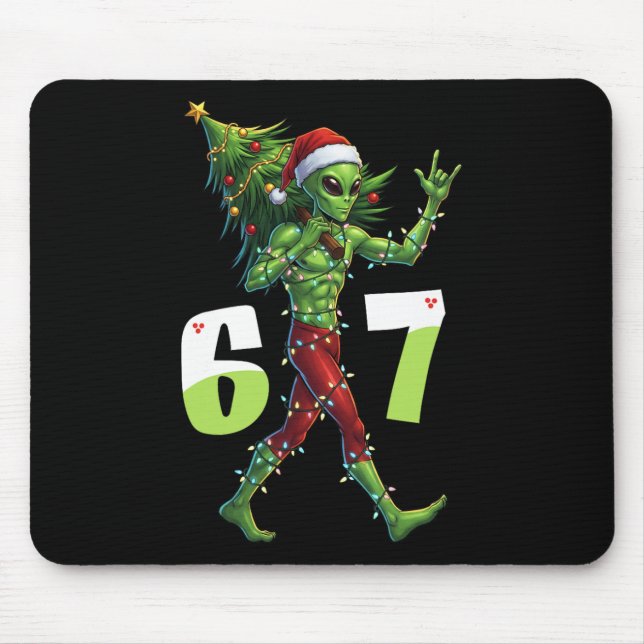 Mousepad Funny Christmas Alien Six Seven Meme 67 Santa Hat  (Frente)