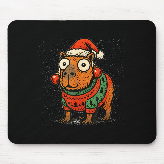 Mousepad Funny Christmas Capybara With Santa Hat &amp; Swea (Frente)