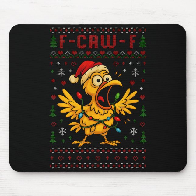 Mousepad Funny Christmas Chicken F-caw-f Rooster Meme Humor (Frente)