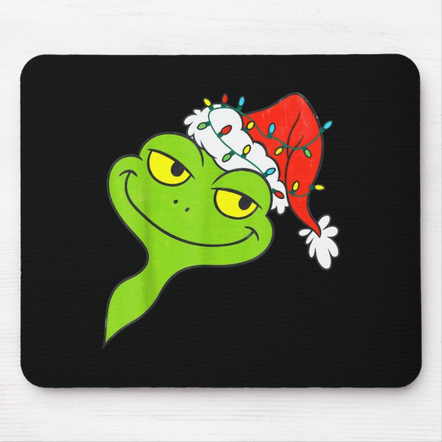 Mousepad Funny Christmas Frog Wearing Santa Hat And Lights  (Frente)