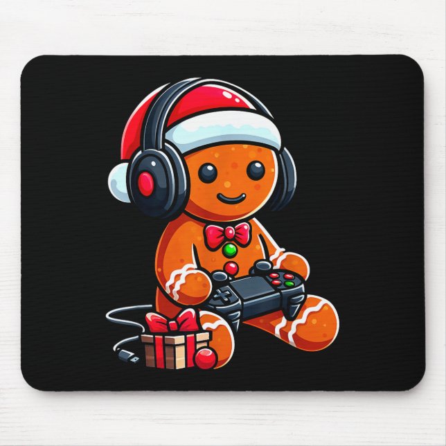 Mousepad Funny Christmas Gamer Gingerbread Xmas Gaming Men  (Frente)