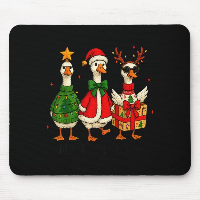 Mousepad Funny Christmas Goose Jolly Geese Santa Reindeer X (Frente)