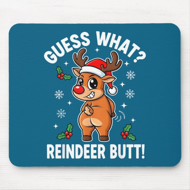 Mousepad Funny Christmas Guess What Reindeer Butt Santa Hat (Frente)