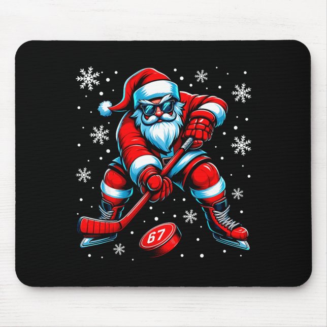 Mousepad Funny Christmas Hockey Cool Santa Claus 6 7 Meme T (Frente)