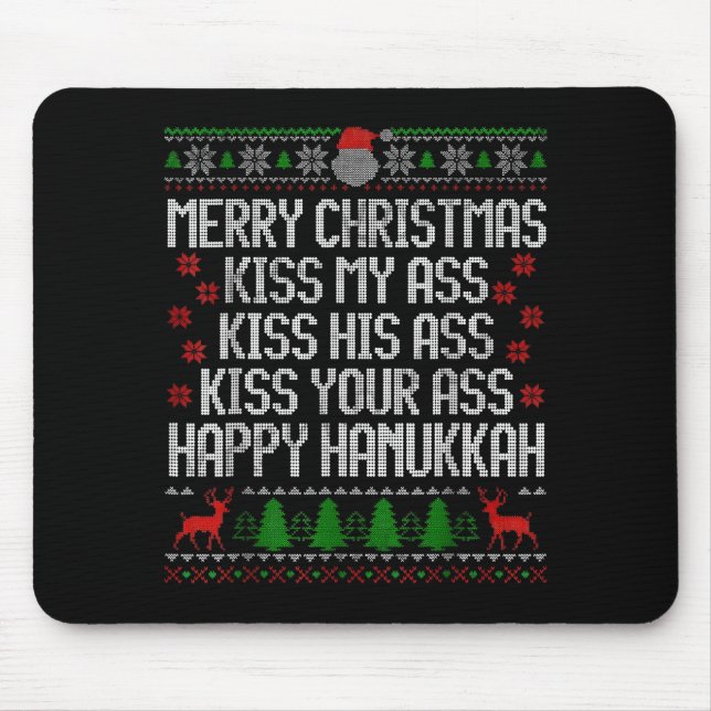 Mousepad Funny Christmas Kiss My Happy Hanukkah Humor  (Frente)